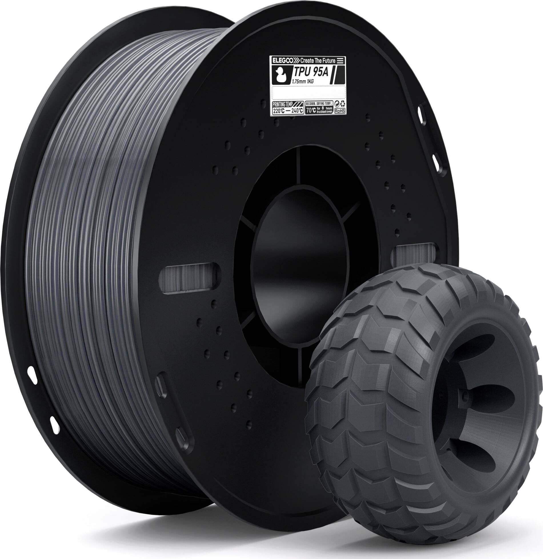 Elegoo TPU 95A Filament, 1,75 mm, 1000 g, Grau