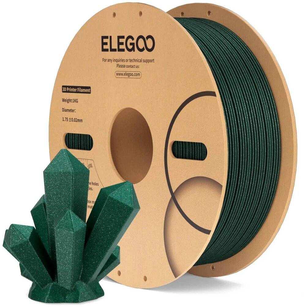 Elegoo PLA Sparkle Green Filament, 1,75 mm, 1000 g, Glitzereffekt