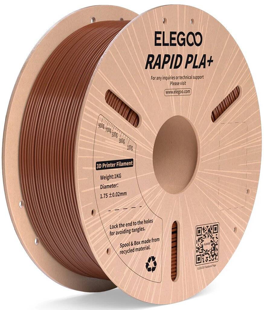 Elegoo Rapid PLA+ Filament, 1.75 mm, 1000 g, Braun, High-Speed 3D-Druck bis 600 mm/s