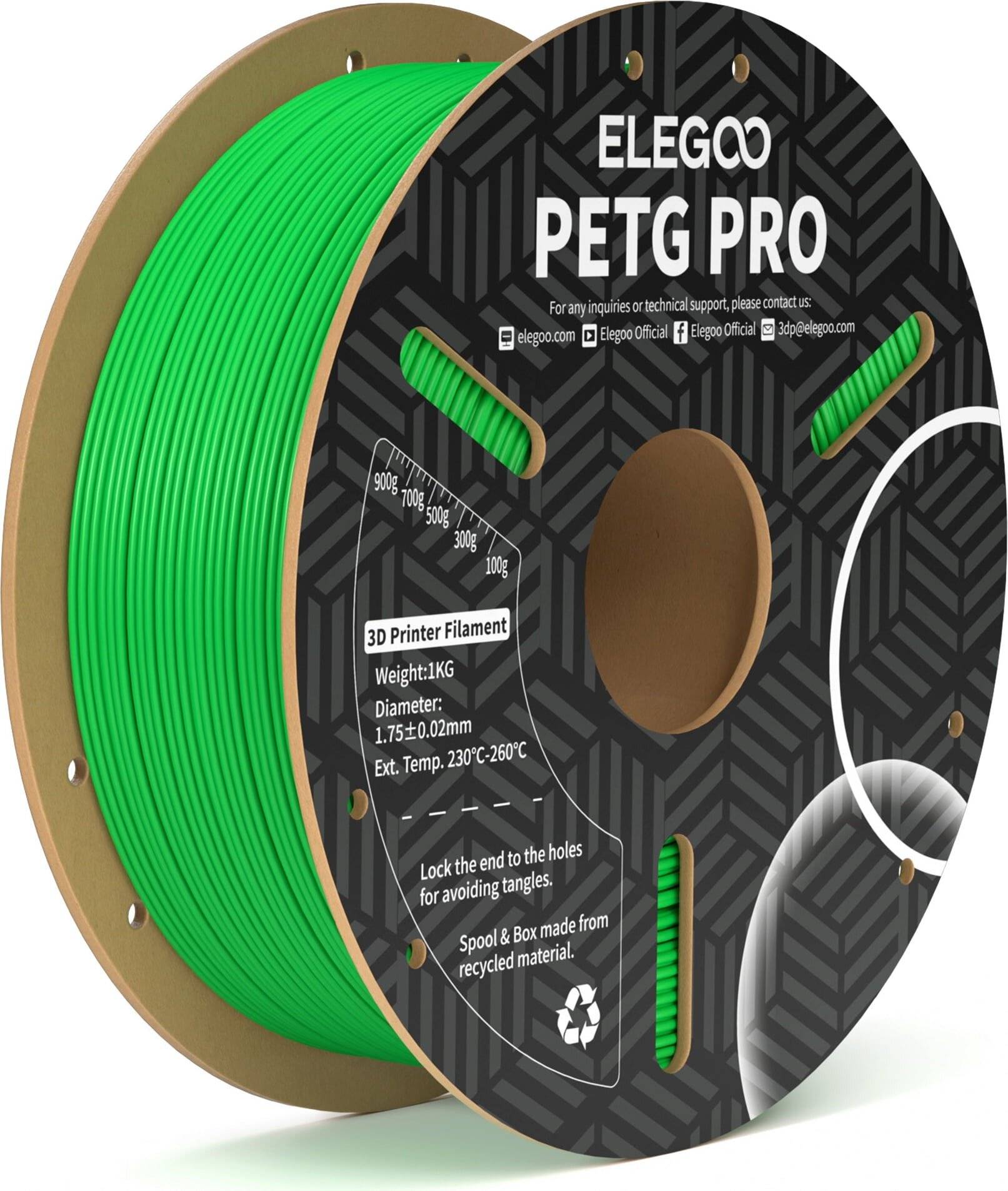 Elegoo PETG Pro Filament, Green, 1,75 mm, 1 kg Spule für FDM-3D-Drucker