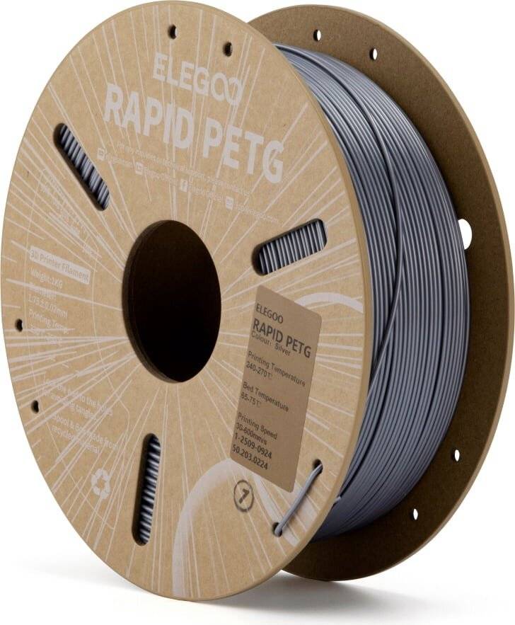Elegoo Rapid PETG Silver, 1,75 mm, 1000 g, High-Speed Filament für 3D-Drucker