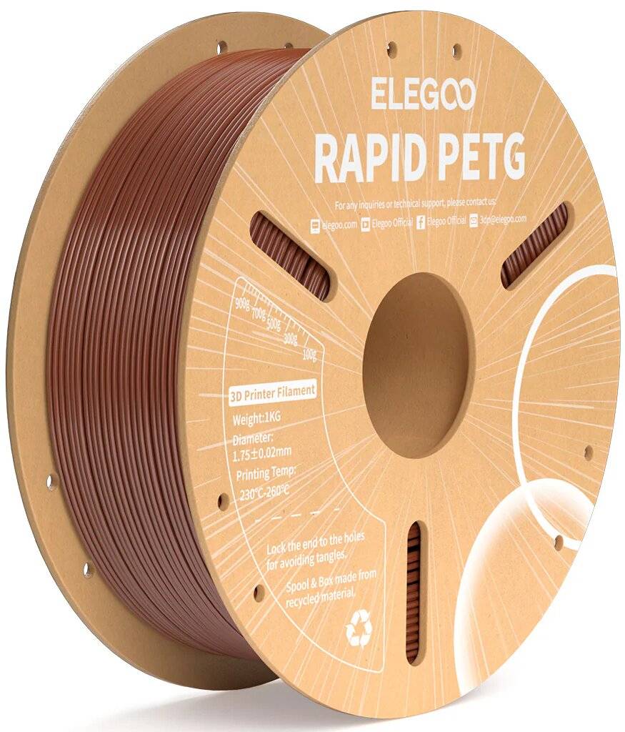 Elegoo Rapid PETG Filament, 1,75 mm, 1000 g, Braun, für Hochgeschwindigkeitsdruck