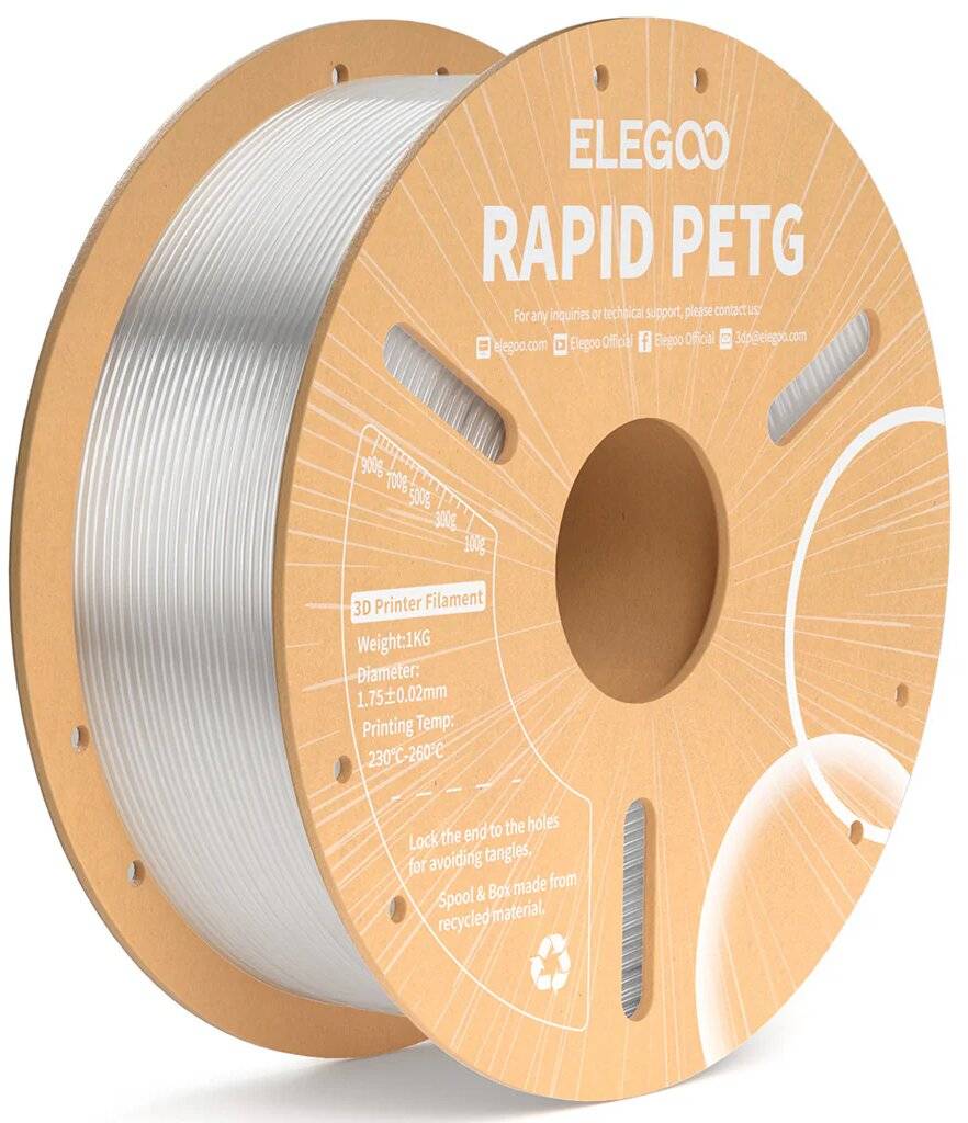Elegoo Rapid PETG Transparent, 1,75 mm, 1000 g Filament für High-Speed 3D-Druck