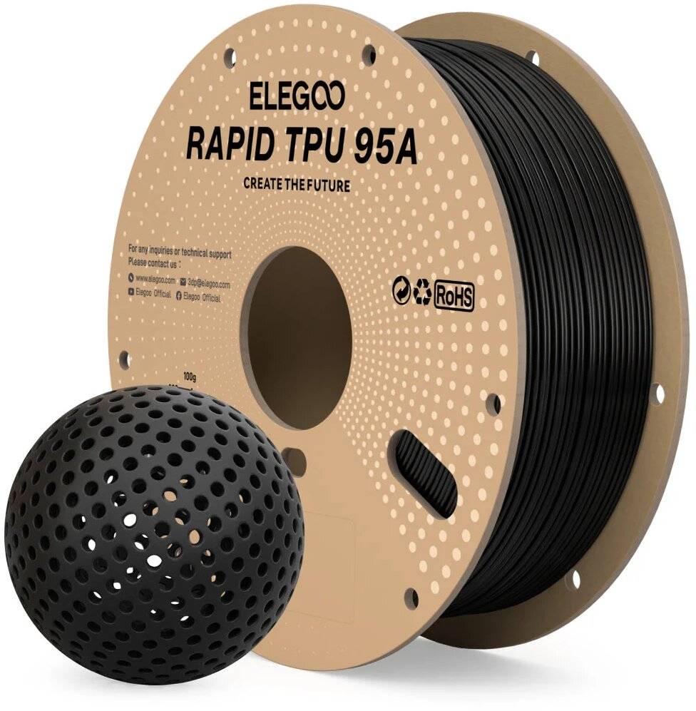 Elegoo Rapid TPU 95A Filament, Schwarz, 1.75 mm, 1000 g, High-Speed-Druck