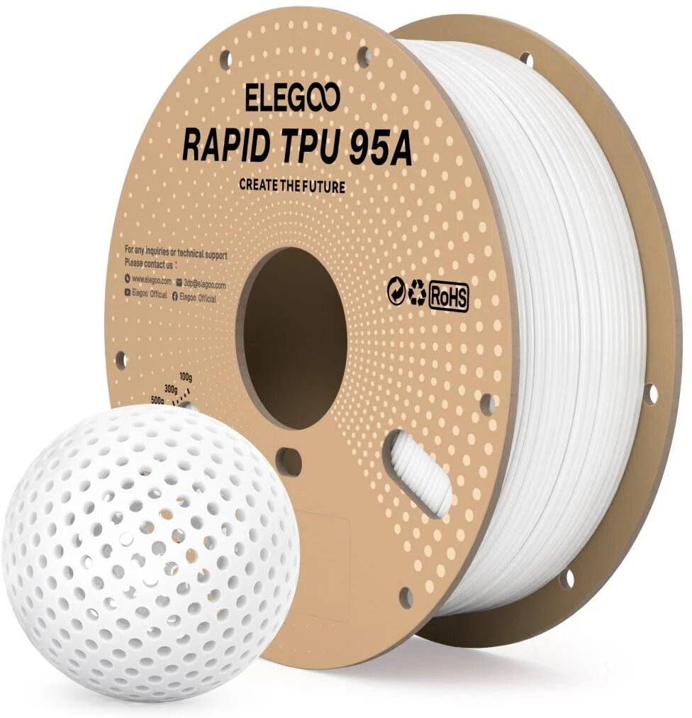 Elegoo Rapid TPU 95A White, 1,75 mm, 1000 g, flexibles High-Speed Filament