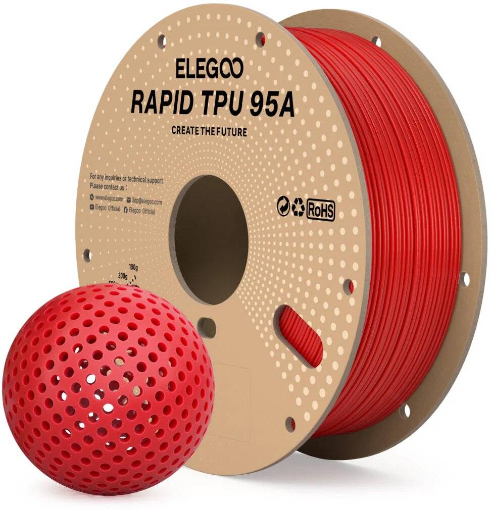 Elegoo Rapid TPU 95A Red, 1,75 mm, 1000 g, flexibles High-Speed Filament