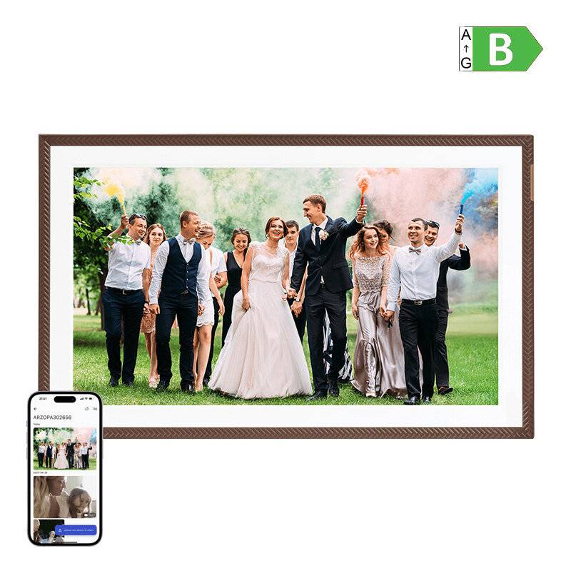 Arzopa D156 Digitaler Fotorahmen 15,6 Zoll Full HD, Wi-Fi, 32GB, Braun