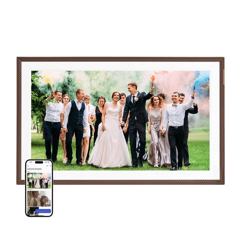 Arzopa D156 Digitaler Fotorahmen 15,6 Zoll Full HD, Wi-Fi, 32GB, Braun