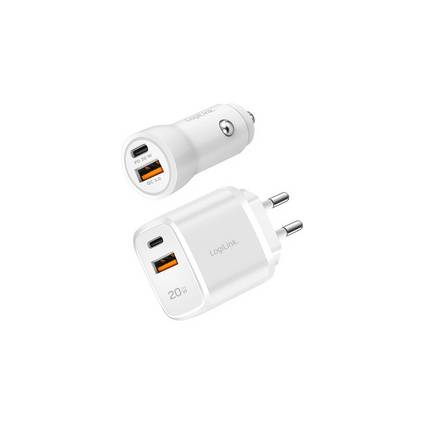 LogiLink USB-Ladeset, 2er Set: KFZ- & -Steckdosen-Adapter