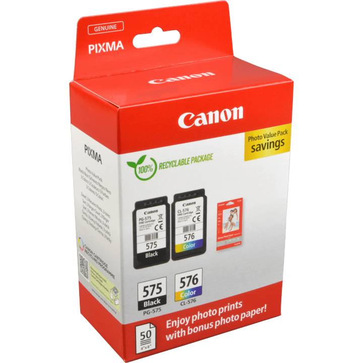 2 Canon Tinten 5438C004 PG-575 + CL-576 Doppelpack KCMY + Papier