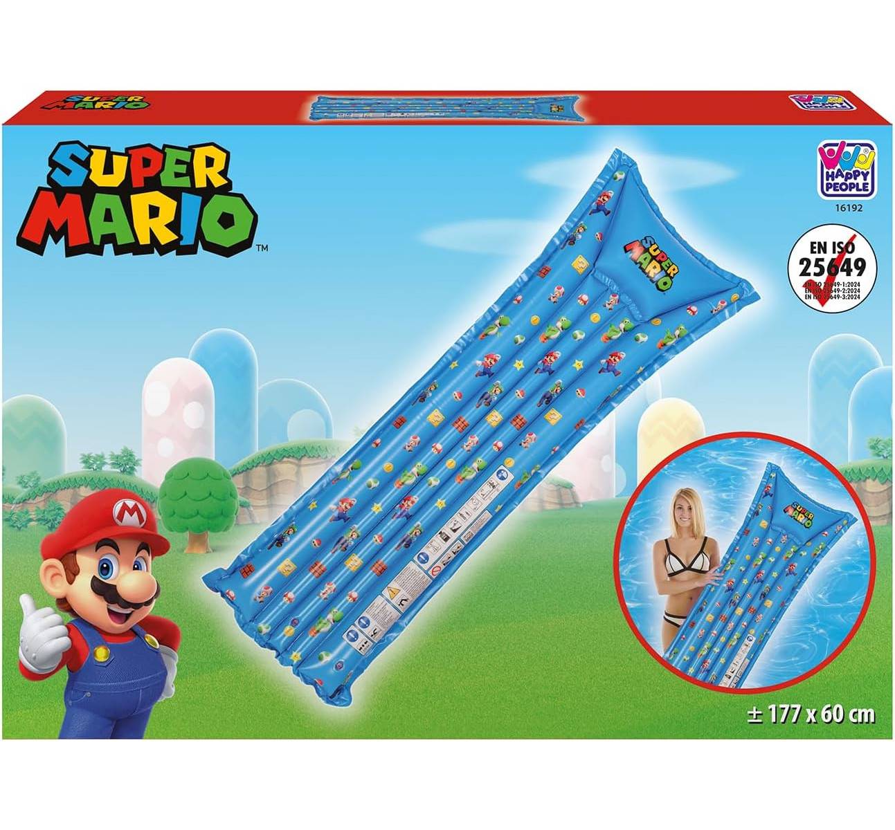 Luftmatratze Super Mario Happy People 177cm Matratze Luftbett Pool blau