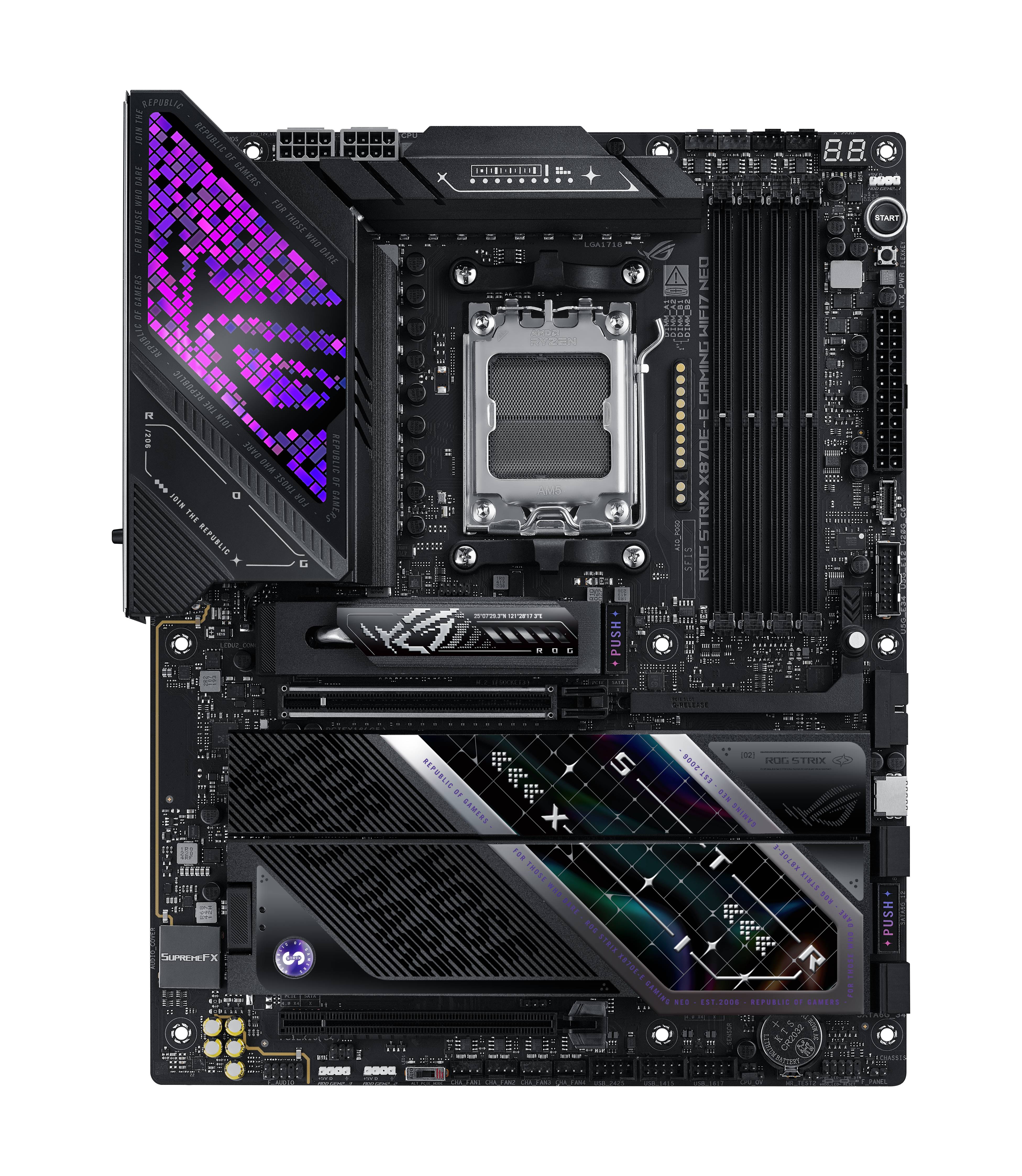 ASUS ROG STRIX X870E-E GAMING WIFI7 NEO, AMD, Sockel AM5, AMD Ryzen 9000 Series, AMD Ryzen 8000 Series, AMD Ryzen 7000 Series, DDR5-SDRAM, 256 GB