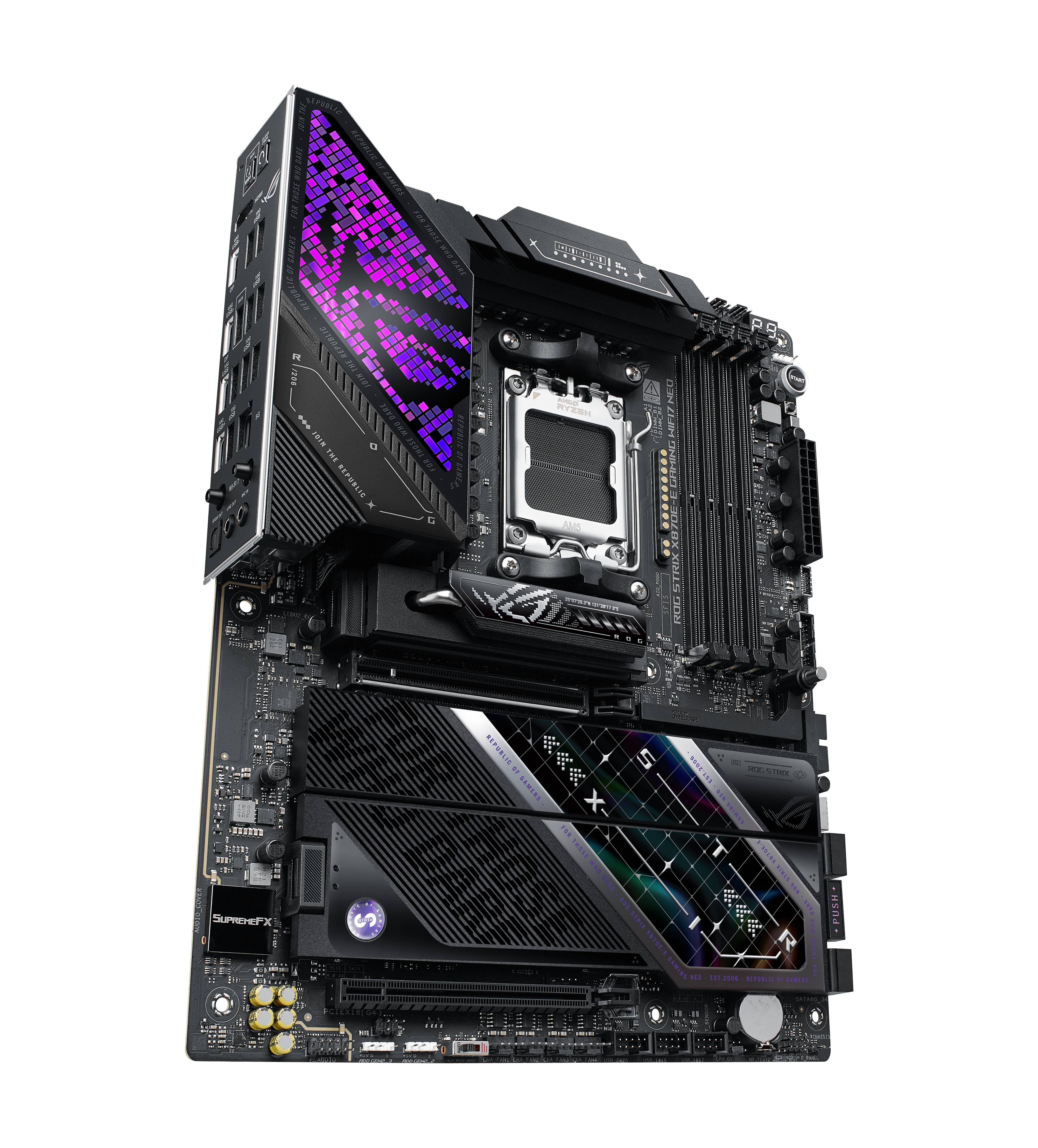 ASUS ROG STRIX X870E-E GAMING WIFI7 NEO, AMD, Sockel AM5, AMD Ryzen 9000 Series, AMD Ryzen 8000 Series, AMD Ryzen 7000 Series, DDR5-SDRAM, 256 GB