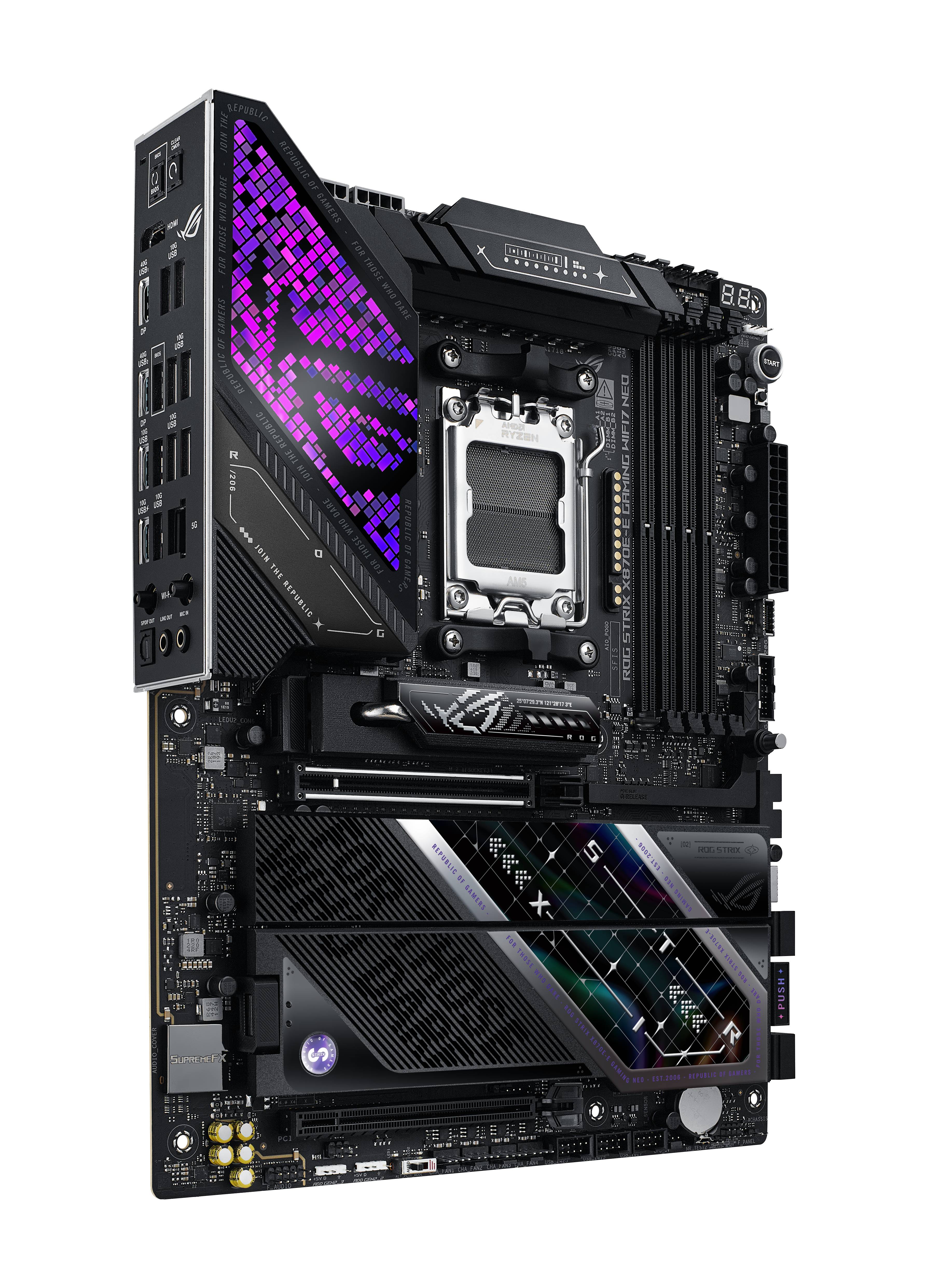 ASUS ROG STRIX X870E-E GAMING WIFI7 NEO, AMD, Sockel AM5, AMD Ryzen 9000 Series, AMD Ryzen 8000 Series, AMD Ryzen 7000 Series, DDR5-SDRAM, 256 GB