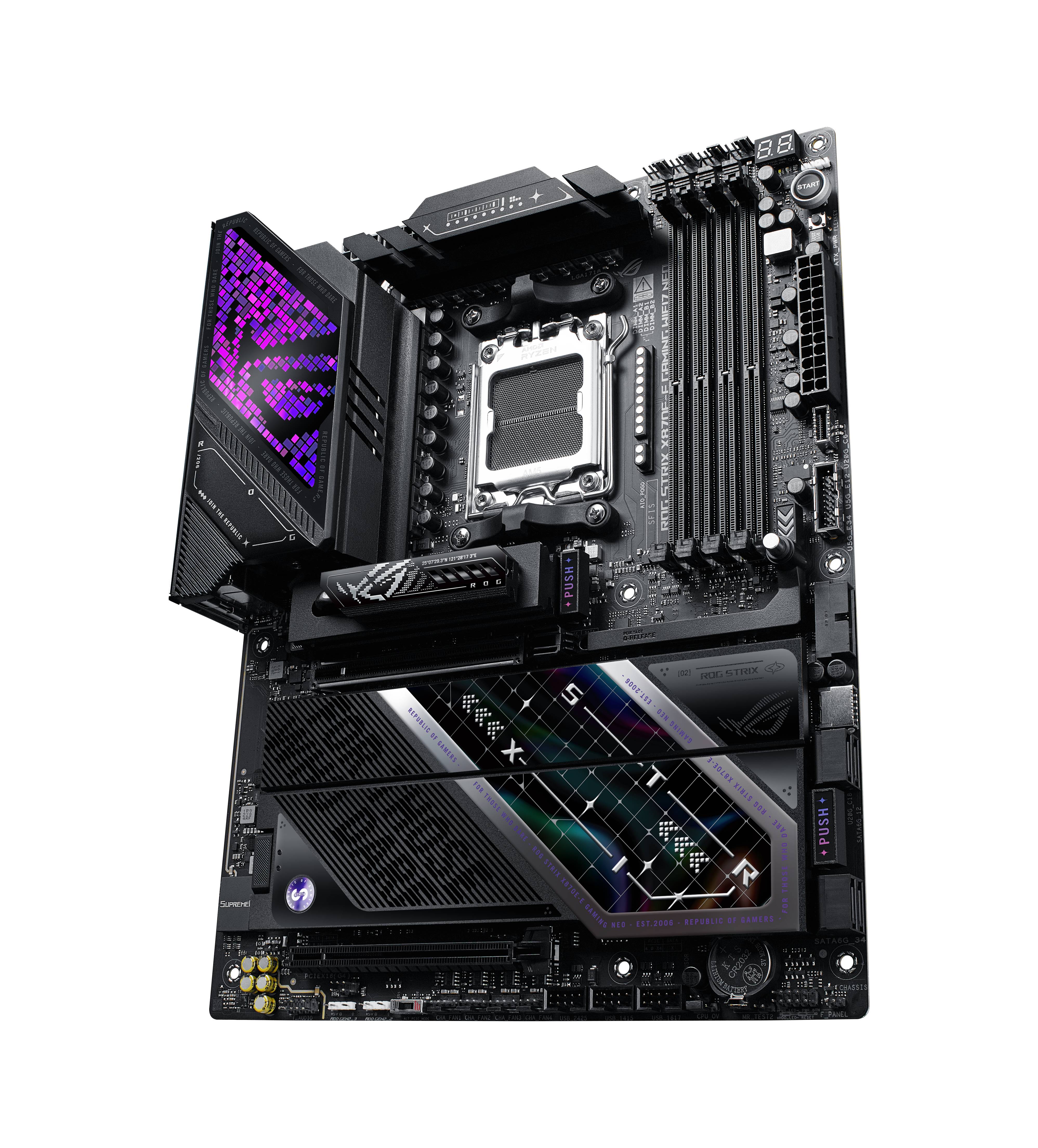 ASUS ROG STRIX X870E-E GAMING WIFI7 NEO, AMD, Sockel AM5, AMD Ryzen 9000 Series, AMD Ryzen 8000 Series, AMD Ryzen 7000 Series, DDR5-SDRAM, 256 GB
