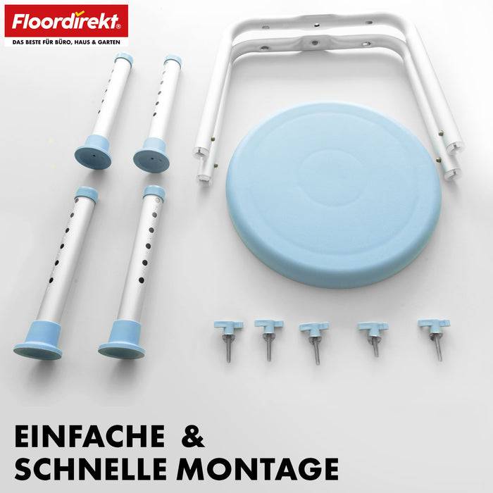 FLOORDIREKT Duschhocker Pedro - Höhenverstellbarer Duschsitz mit 360° Drehfunktion - Mit rutschhemmenden Standfüßen - Belastbar bis 150 kg