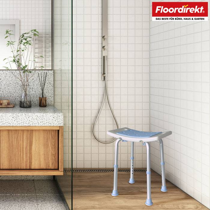 FLOORDIREKT Duschhocker Nora - Höhenverstellbarer Duschsitz mit rutschhemmenden Standfüßen - Vielseitig einsetzbar - Belastbar bis 136 kg
