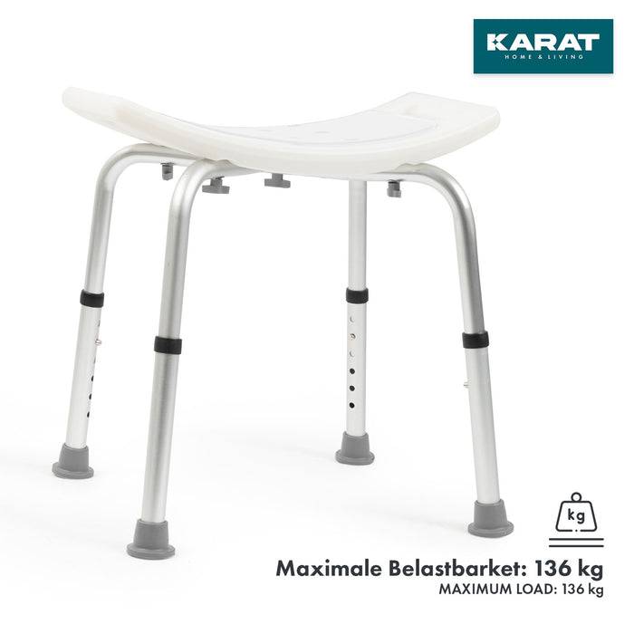 KARAT Duschhocker Noah Plus - Höhenverstellbarer Duschsitz mit rutschhemmenden Standfüßen - Perforierte Sitzfläche - Belastbar bis 136 kg