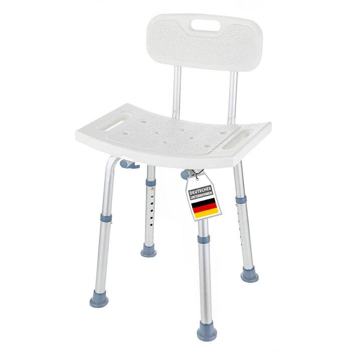 KARAT Duschhocker Jonah - Höhenverstellbarer Duschsitz mit Rückenlehne - Langlebig & Pflegeleicht - Belastbar bis 150 kg