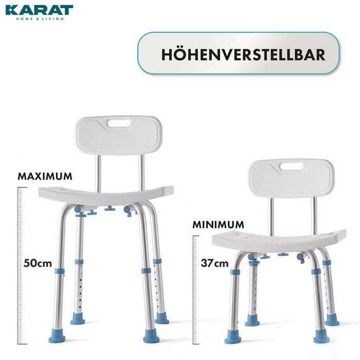 KARAT Duschhocker Jonah - Höhenverstellbarer Duschsitz mit Rückenlehne - Langlebig & Pflegeleicht - Belastbar bis 150 kg