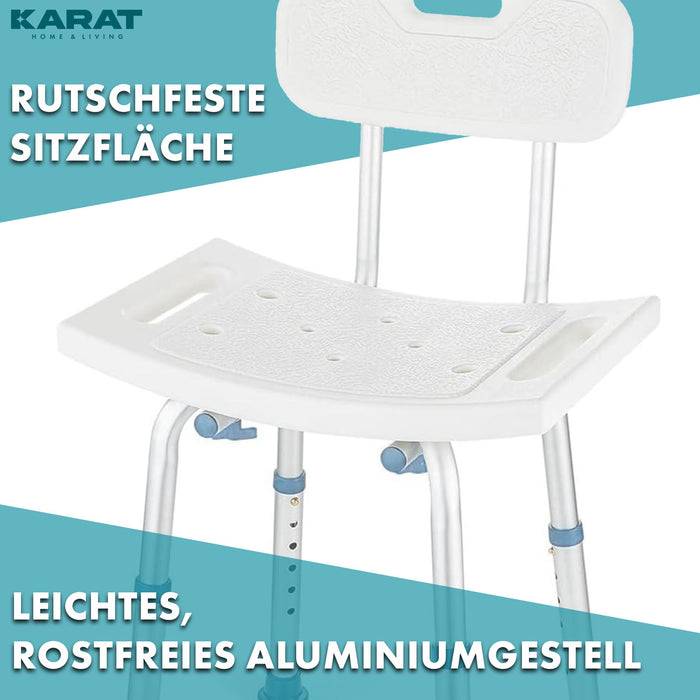 KARAT Duschhocker Jonah - Höhenverstellbarer Duschsitz mit Rückenlehne - Langlebig & Pflegeleicht - Belastbar bis 150 kg