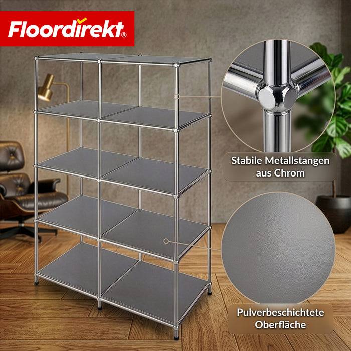 FLOORDIREKT Metallregal Concept Epure MK-15 - Offenes Sideboard & Ablageregal - 5 Ablageflächen - Grau