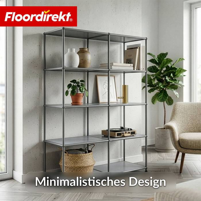 FLOORDIREKT Metallregal Concept Epure MK-15 - Offenes Sideboard & Ablageregal - 5 Ablageflächen - Grau