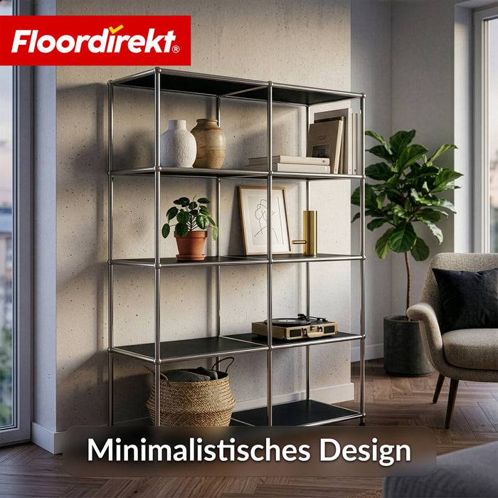FLOORDIREKT Metallregal Concept Epure MK-15 - Offenes Sideboard & Ablageregal - 5 Ablageflächen - Schwarz