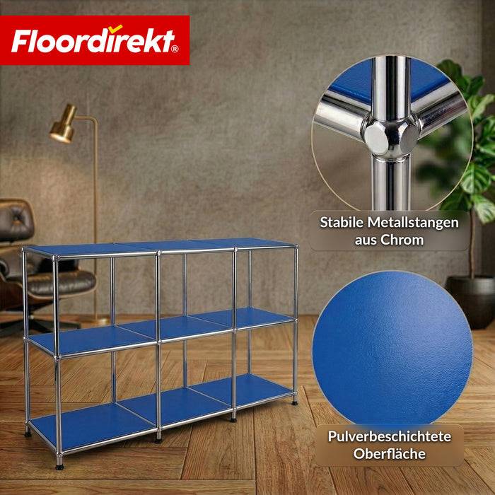 FLOORDIREKT Metallregal Concept Epure MK-018 - Offenes Sideboard & Ablageregal - 3 Ablageflächen - Blau