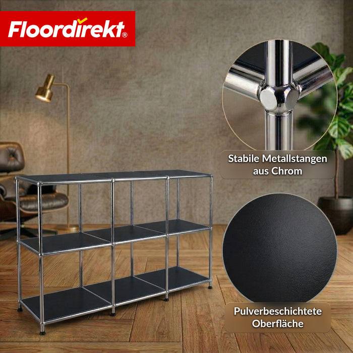 FLOORDIREKT Metallregal Concept Epure MK-018 - Offenes Sideboard & Ablageregal - 3 Ablageflächen - Schwarz