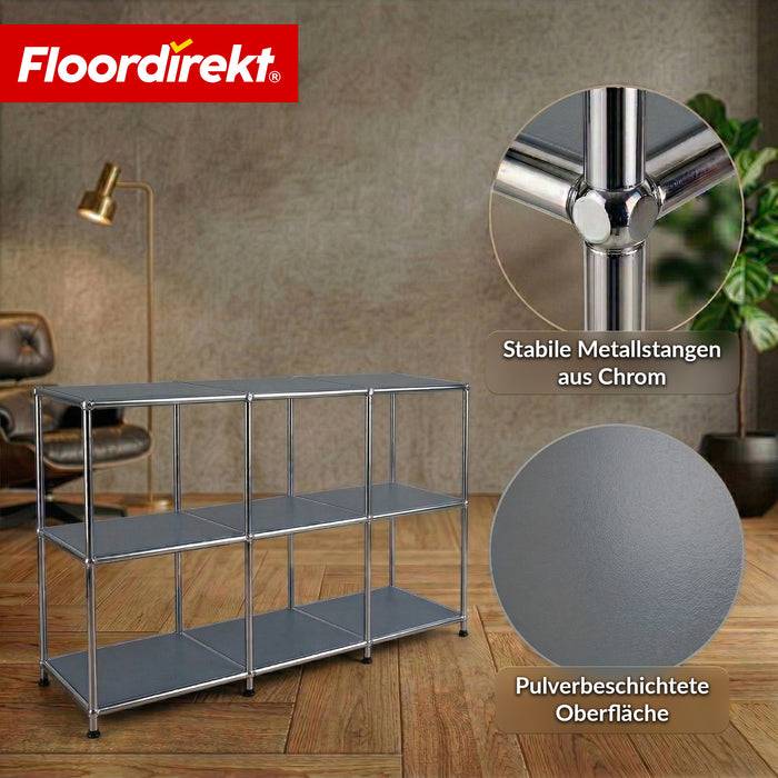 FLOORDIREKT Metallregal Concept Epure MK-018 - Offenes Sideboard & Ablageregal - 3 Ablageflächen - Grau