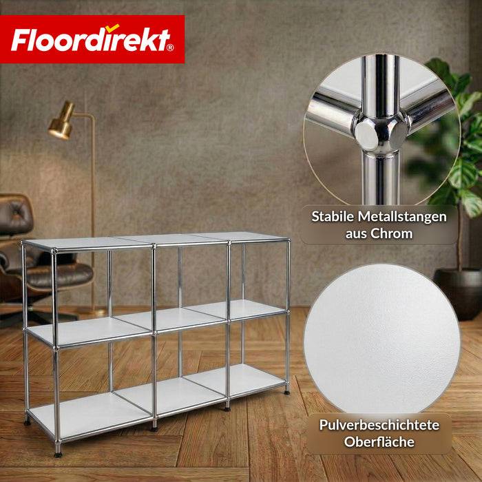 FLOORDIREKT Metallregal Concept Epure MK-018 - Offenes Sideboard & Ablageregal - 3 Ablageflächen - Weiß