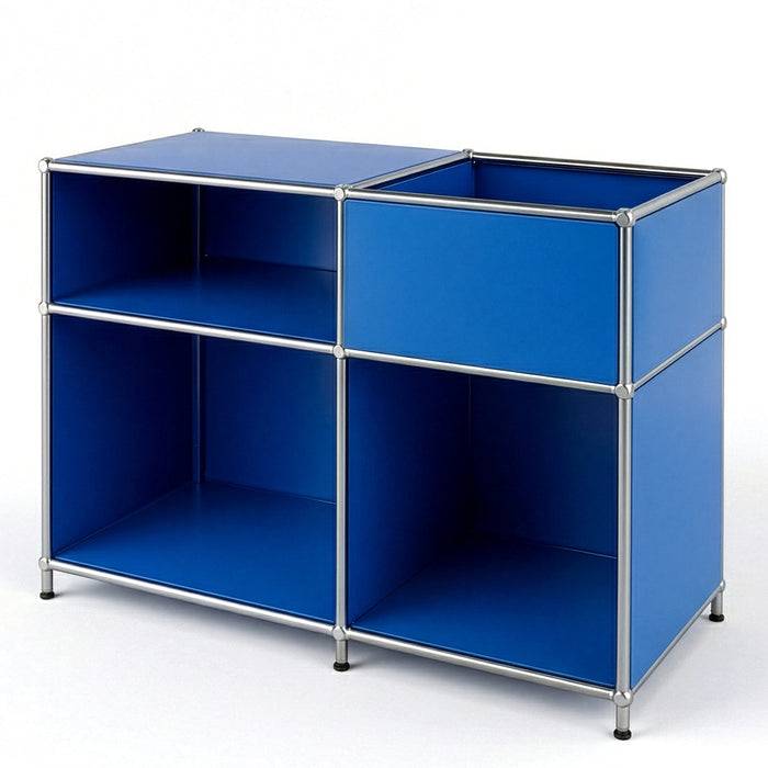 FLOORDIREKT Metallregal Concept Epure MK-030 - Offenes Sideboard & Ablageregal - 3 Ablageflächen & Stauraumfach - Blau