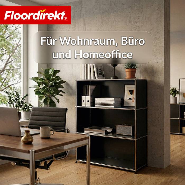 FLOORDIREKT Metallregal Concept Epure MK-030 - Offenes Sideboard & Ablageregal - 4 Ablageflächen - Schwarz