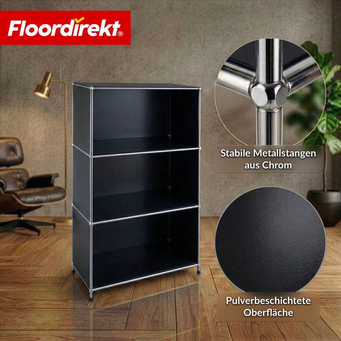FLOORDIREKT Metallregal Concept Epure MK-030 - Offenes Sideboard & Ablageregal - 4 Ablageflächen - Schwarz