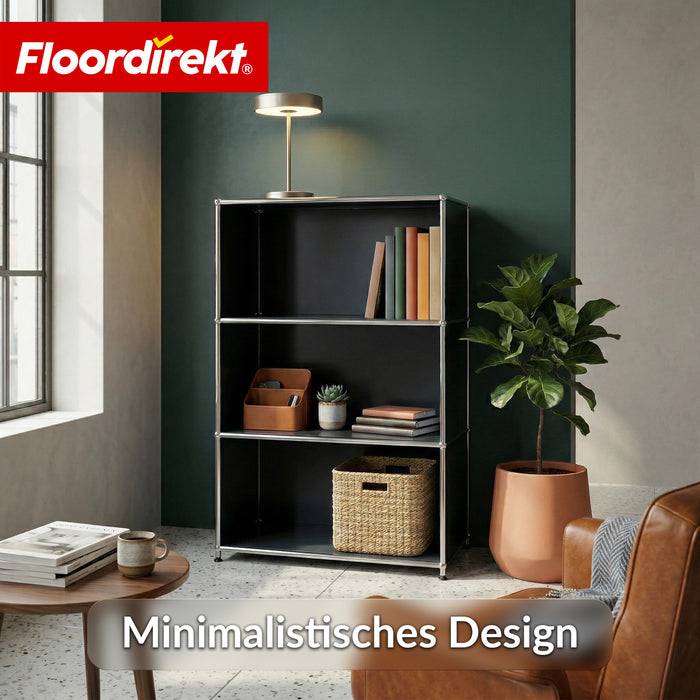 FLOORDIREKT Metallregal Concept Epure MK-030 - Offenes Sideboard & Ablageregal - 4 Ablageflächen - Schwarz