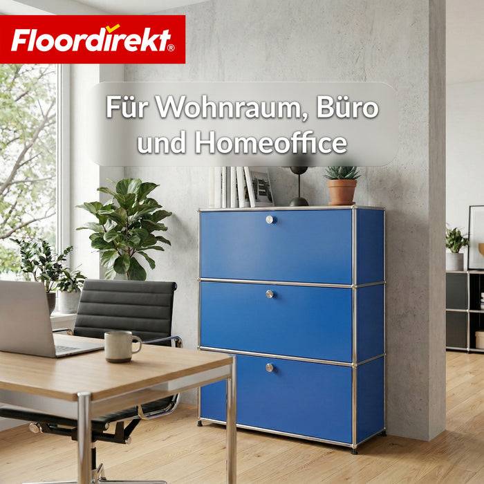 FLOORDIREKT Metallregal Concept Epure MK-129 - Moderner Aufbewahrungsschrank - 3 verschließbare Fächer - Blau