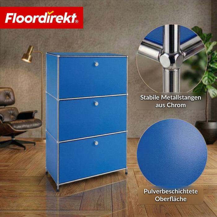 FLOORDIREKT Metallregal Concept Epure MK-129 - Moderner Aufbewahrungsschrank - 3 verschließbare Fächer - Blau
