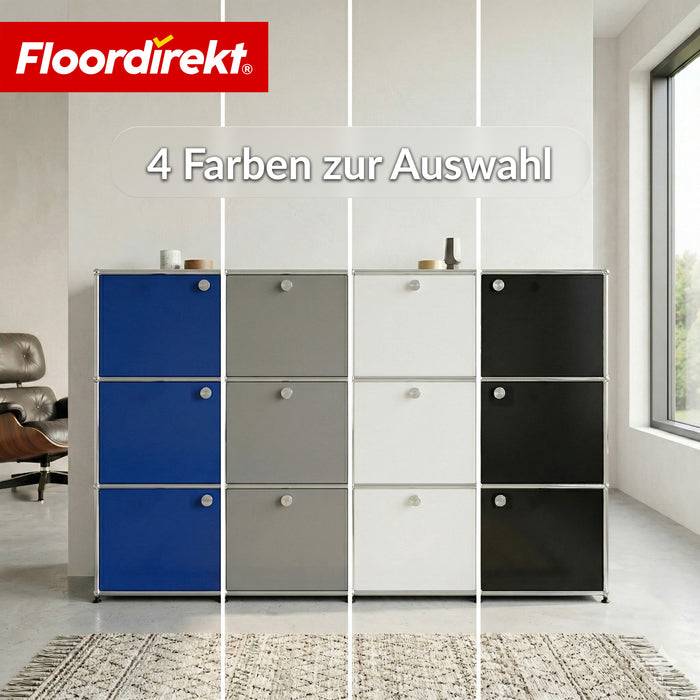 FLOORDIREKT Metallregal Concept Epure MK-129 - Moderner Aufbewahrungsschrank - 3 verschließbare Fächer - Blau