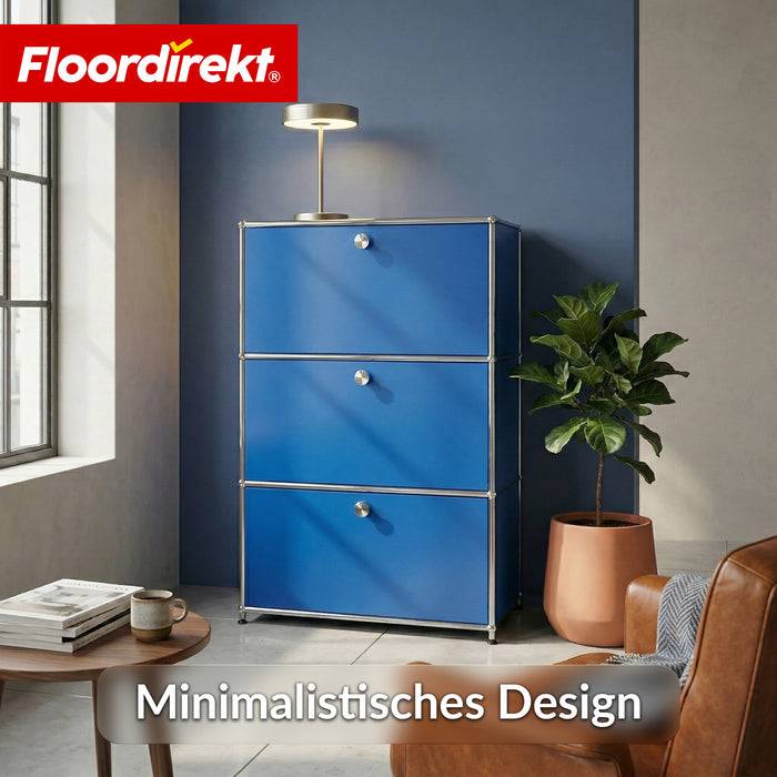 FLOORDIREKT Metallregal Concept Epure MK-129 - Moderner Aufbewahrungsschrank - 3 verschließbare Fächer - Blau