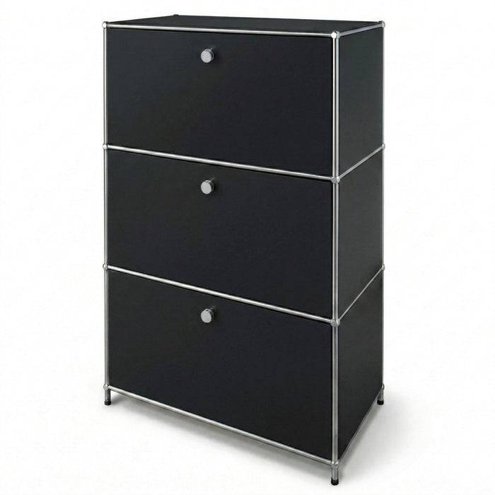 FLOORDIREKT Metallregal Concept Epure MK-129 - Moderner Aufbewahrungsschrank - 3 verschließbare Fächer - Schwarz