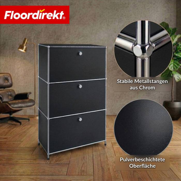 FLOORDIREKT Metallregal Concept Epure MK-129 - Moderner Aufbewahrungsschrank - 3 verschließbare Fächer - Schwarz