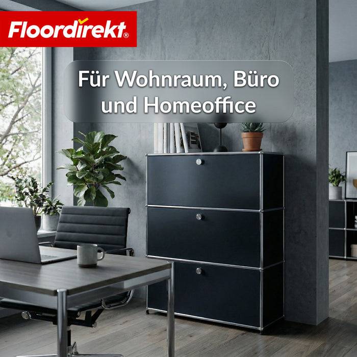 FLOORDIREKT Metallregal Concept Epure MK-129 - Moderner Aufbewahrungsschrank - 3 verschließbare Fächer - Schwarz