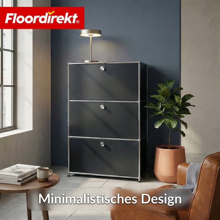 FLOORDIREKT Metallregal Concept Epure MK-129 - Moderner Aufbewahrungsschrank - 3 verschließbare Fächer - Schwarz