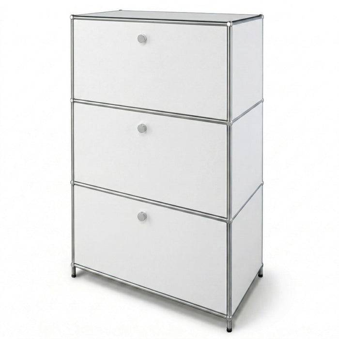 FLOORDIREKT Metallregal Concept Epure MK-129 - Moderner Aufbewahrungsschrank - 3 verschließbare Fächer - Weiß