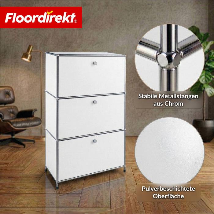 FLOORDIREKT Metallregal Concept Epure MK-129 - Moderner Aufbewahrungsschrank - 3 verschließbare Fächer - Weiß