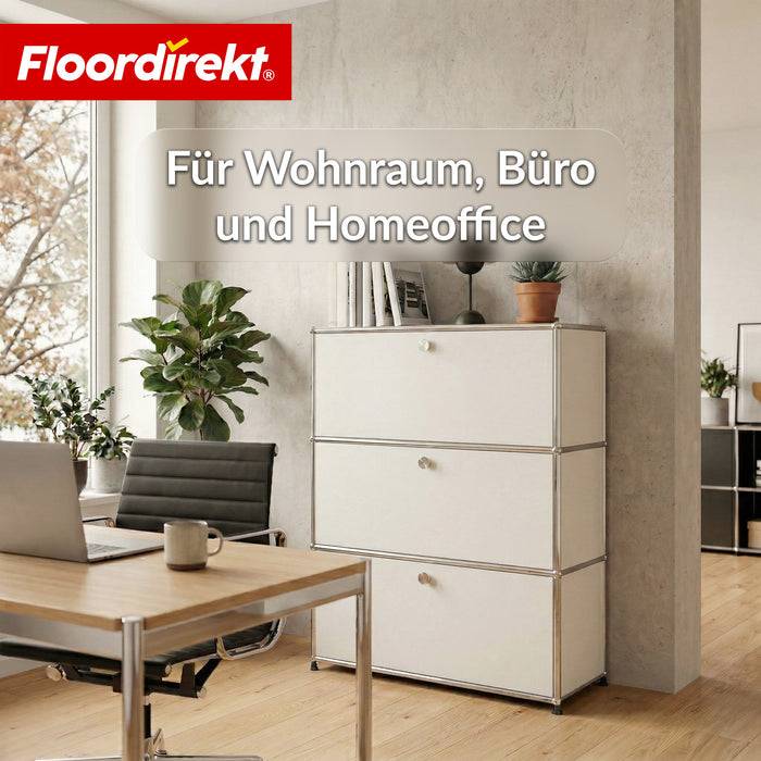 FLOORDIREKT Metallregal Concept Epure MK-129 - Moderner Aufbewahrungsschrank - 3 verschließbare Fächer - Weiß