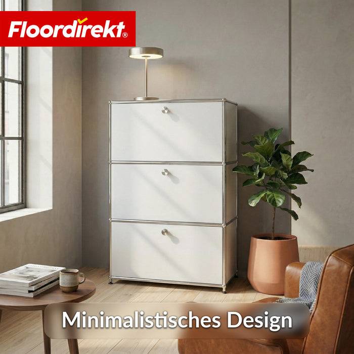 FLOORDIREKT Metallregal Concept Epure MK-129 - Moderner Aufbewahrungsschrank - 3 verschließbare Fächer - Weiß