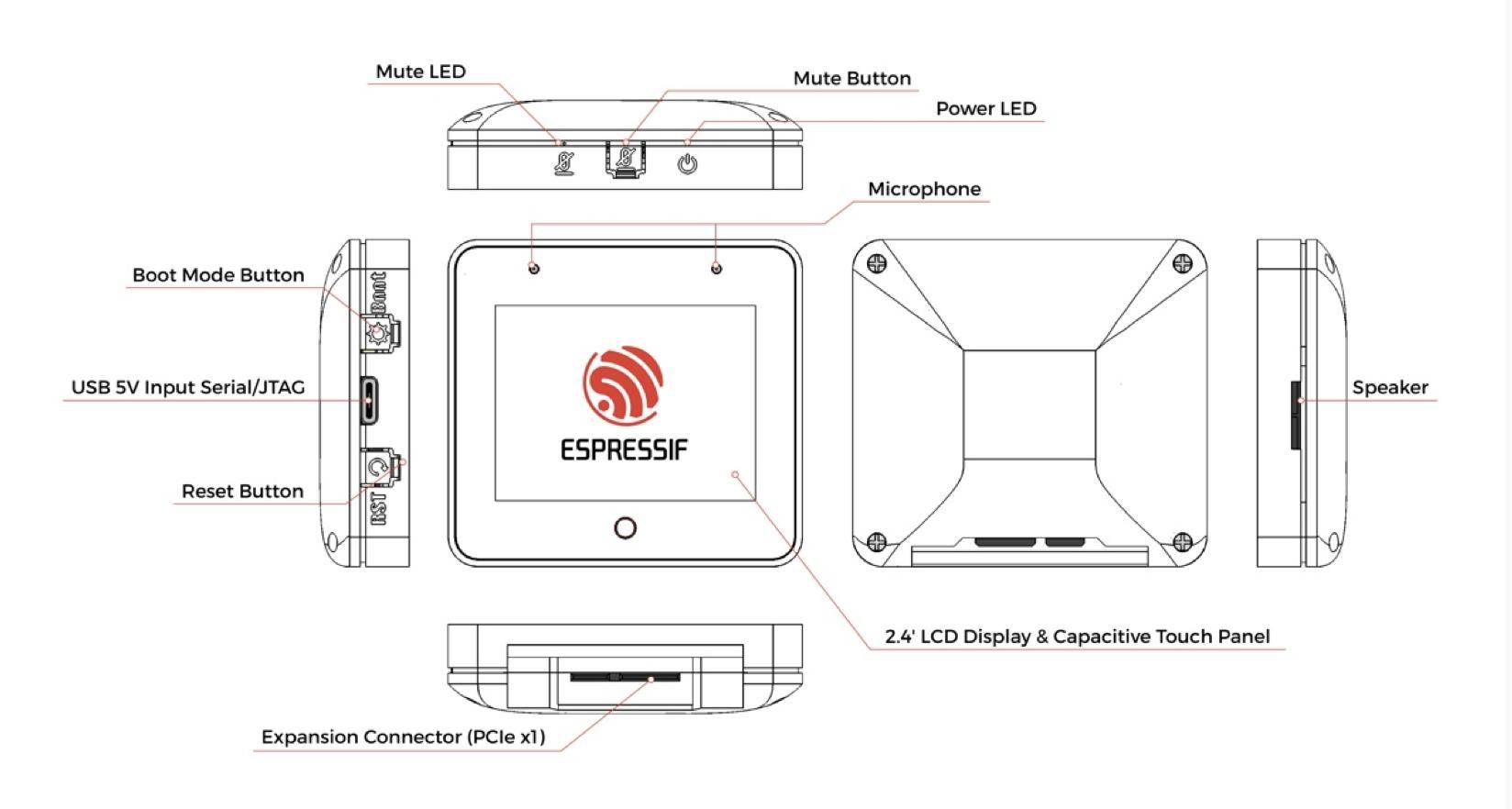 Espressif ESP32-S3-BOX-3B AIoT Kit, Open Source, Dual-Core 240MHz, Wi-Fi, BT5, 320x240, Touch-LCD
