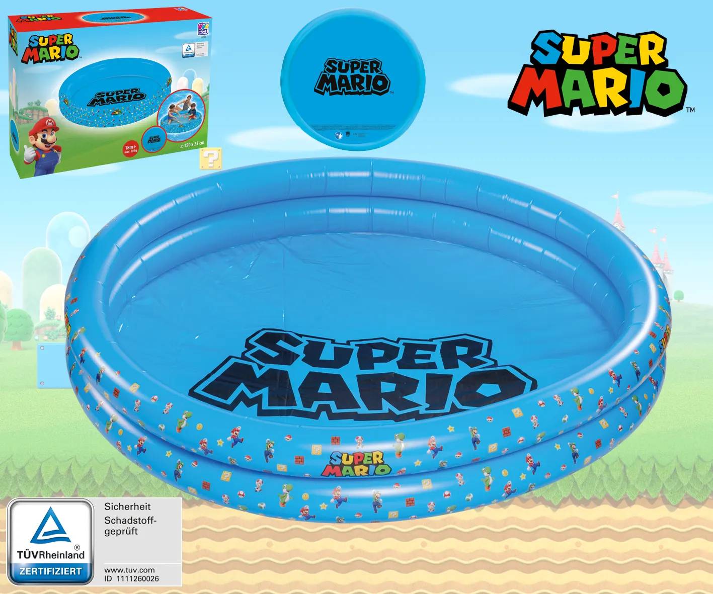 Planschbecken Super Mario 150cm Pool Kinder Garten 2-Ring Happy People Becken